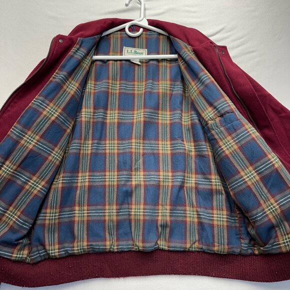 Vintage 80s LL Bean Plaid Lined Wool Bomber Jacket Coat Mens Size Large Red READ - Picture 3 of 16